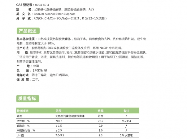 脂肪醇聚氧乙烯醚硫酸鈉(AES)